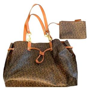 Monogram, drawstring tote with clutch